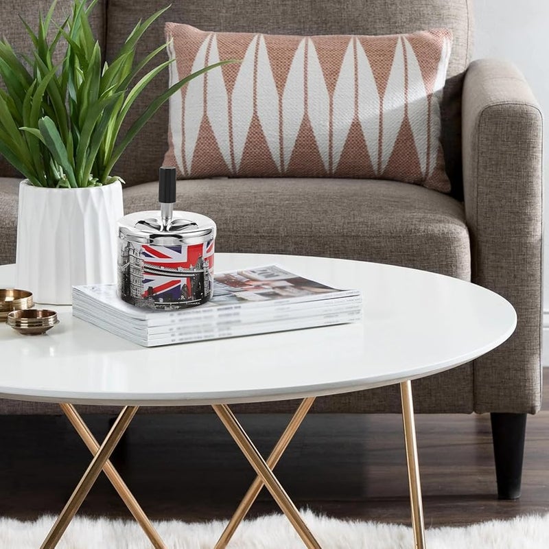 صينية سجائر معدنية أوتوماتيكية للإطفاء مع غطاء دوّار، خالية من الدخان، لتزيين سطح المكتب، تذكار من المملكة المتحدة - Image 3